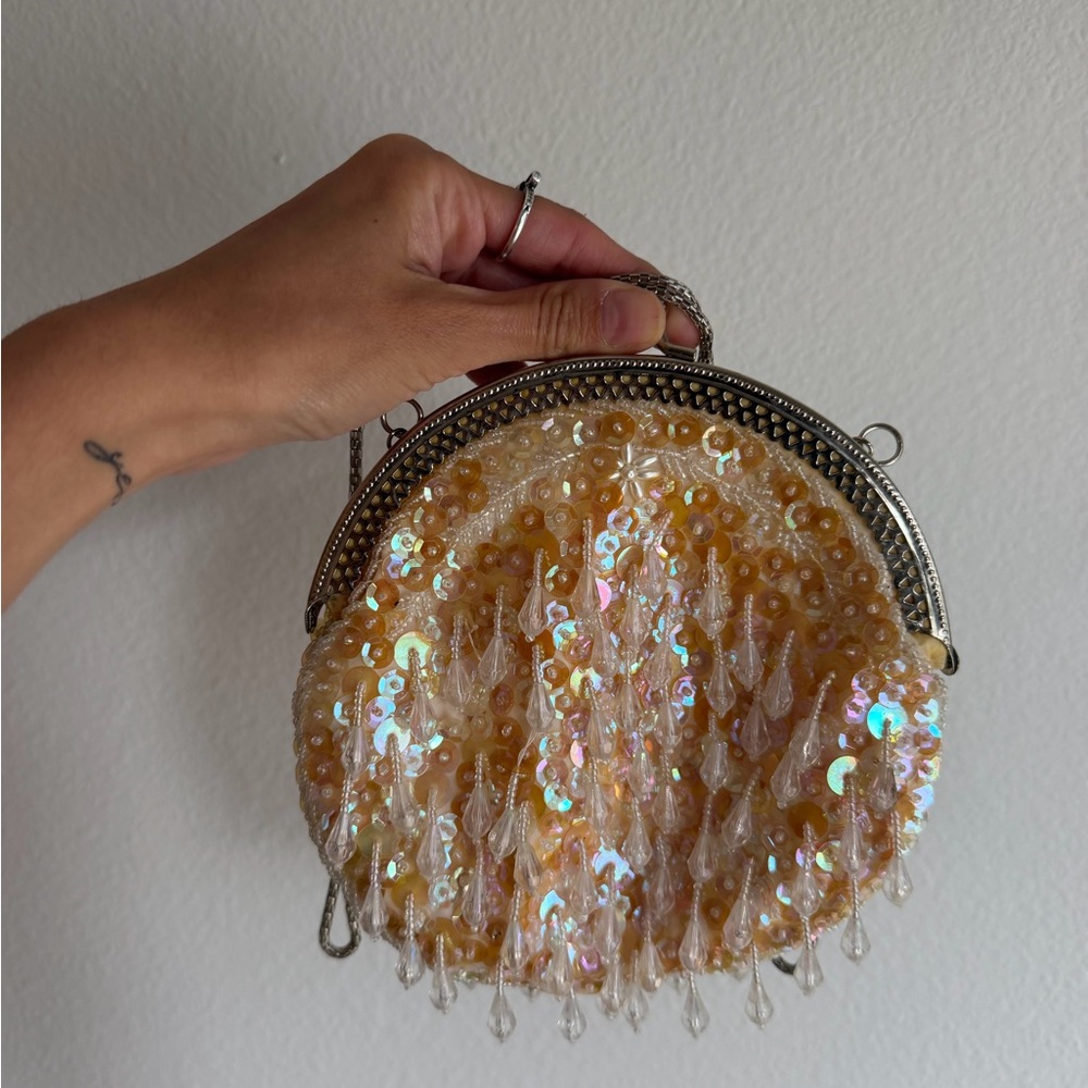 Vintage Beaded Sequin Evening Bag in Gold